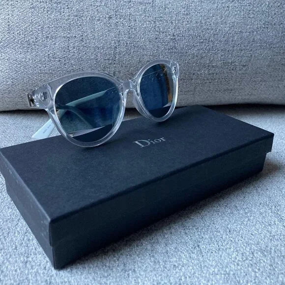 New Dior Diorama 7 Clear Plastic White Temples Solid Gray Mirror Lenses GKZDC
